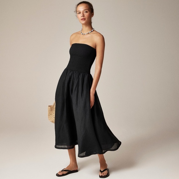 NWT!! J. CREW Strapless Mixy Dress Solid Black Midi Textured Preppy Medium - Picture 1 of 16